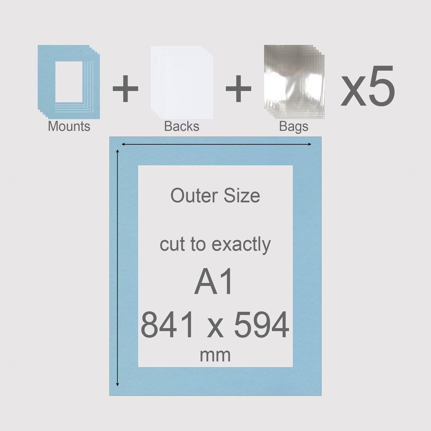 A1, 841 x 594 mm, Mounts, Backs, & Bags, Pack of 5