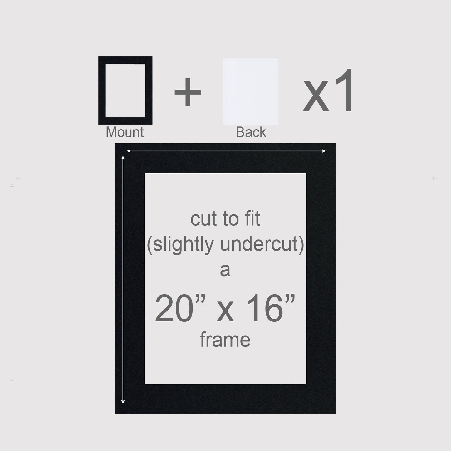 Pack of 1 (single) mount and back, 20 x 16, Black