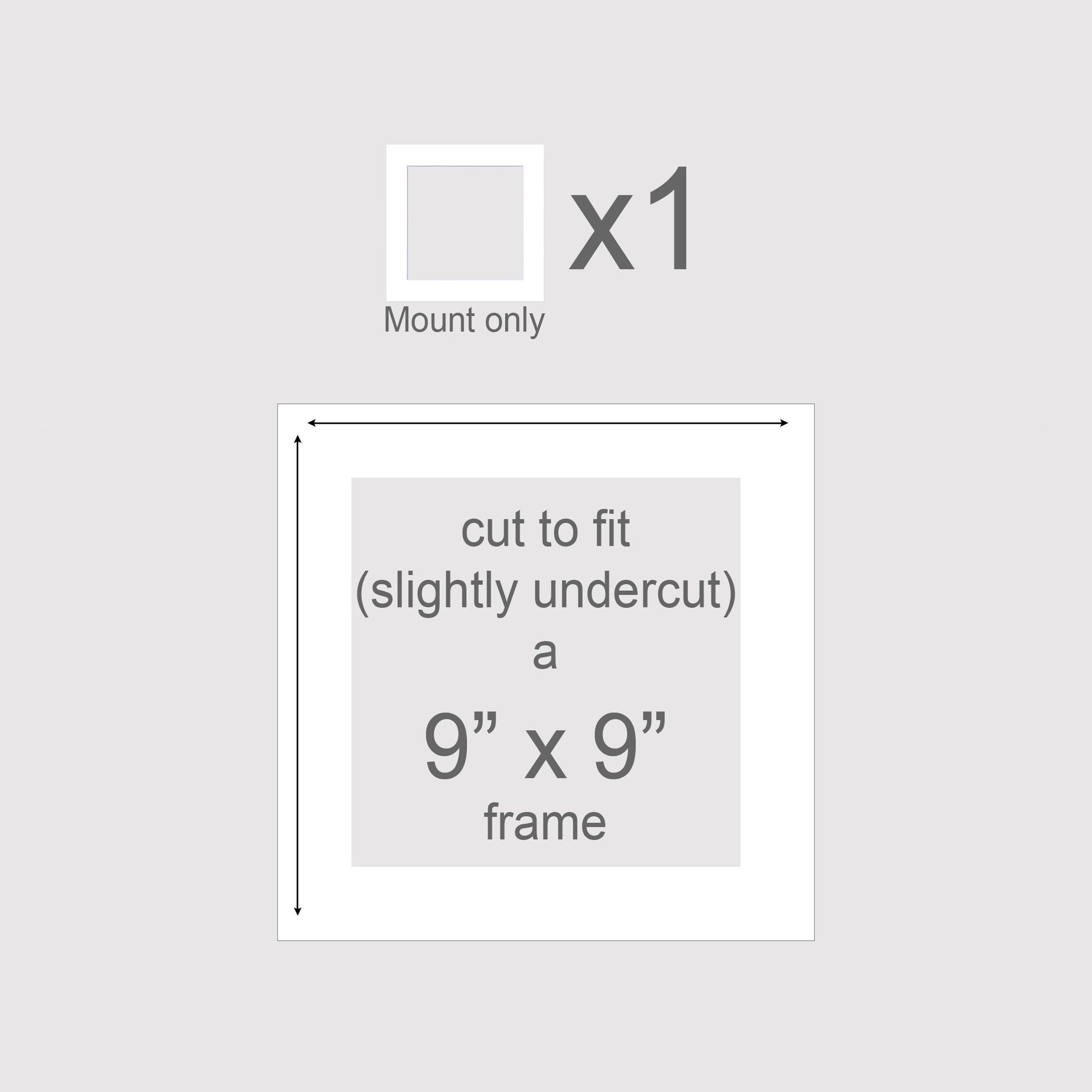 Pack of 1 (single) phot mount to fit a 9x9 inch frame.