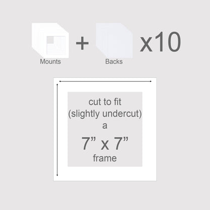 Pack of 10 mounts with backing boards, to fit 7x7 inch picture frames.