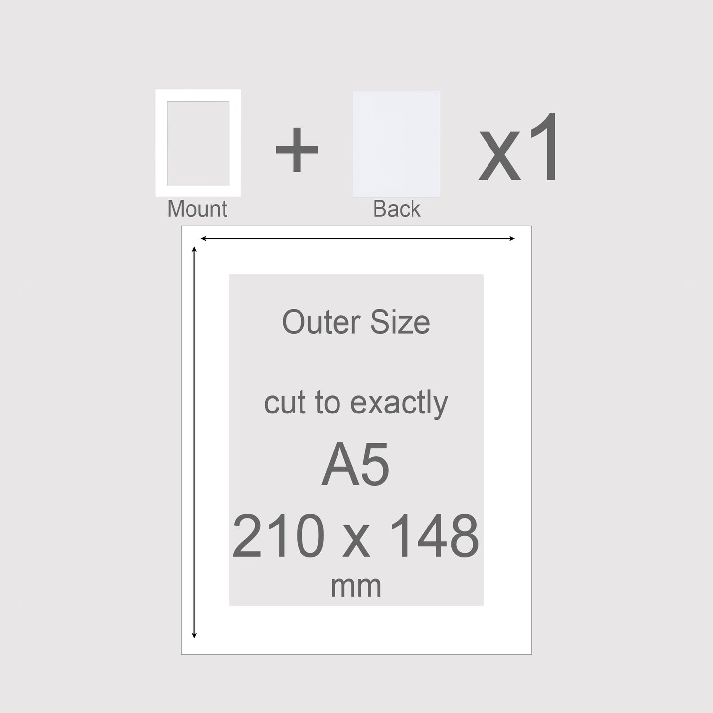 Conservation grade , acid-free pH neutral white-core mountboard. Standard size A5 picture window photo mount with backing board. To fit A5 picture frames.