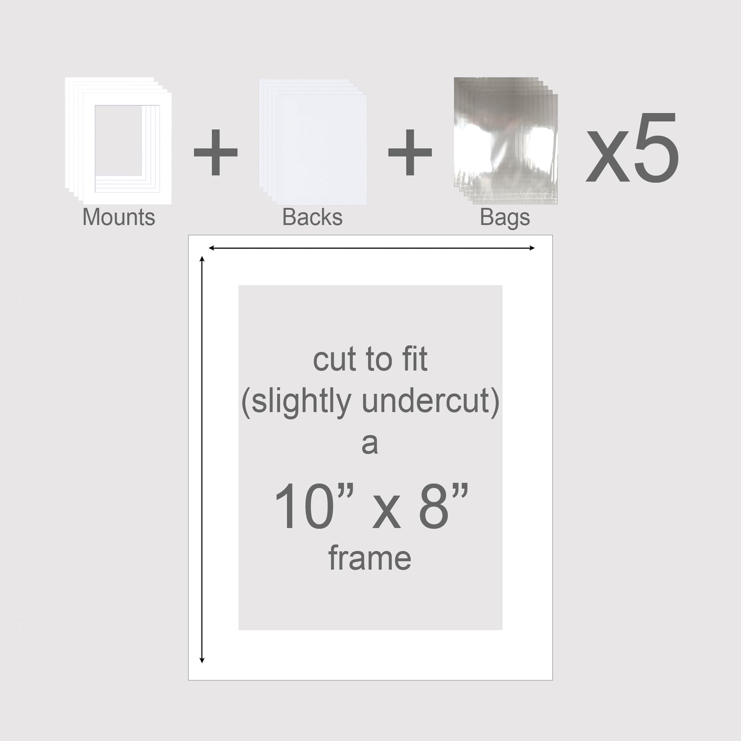 Picture mounting kits. Pack of 5 photo mounts, backing boards, and clear bags.