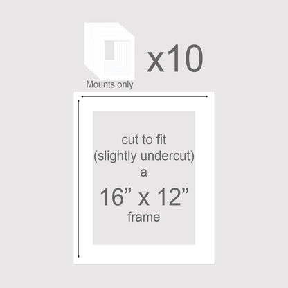 Pack of 10 photo mats to fit 16x12 inch picture frames.