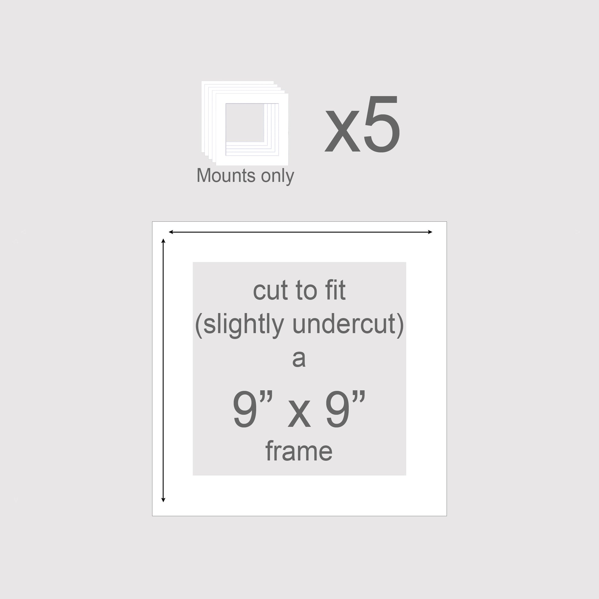 Pack of 5 picture frame borders to fit 9x9 inch frames.