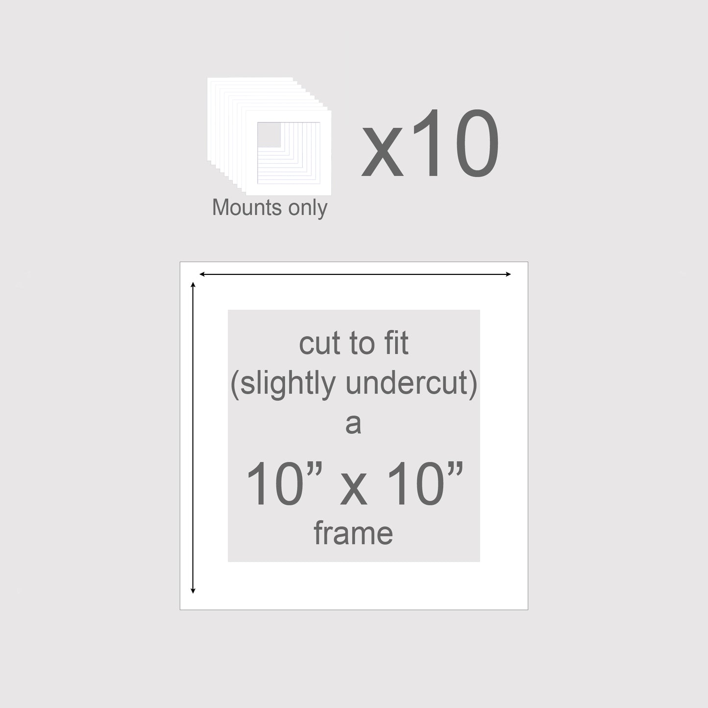 Pack of 10 picture frame inserts to fit 10x10 inch frames.