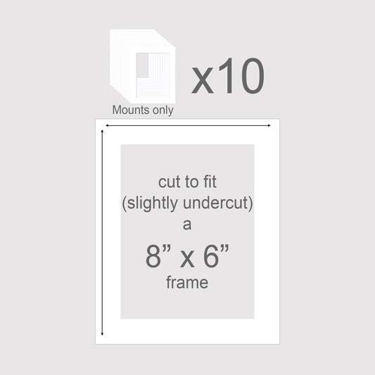 Pack of 10 standard size picture frame inserts to fit 8x6 inch frames.