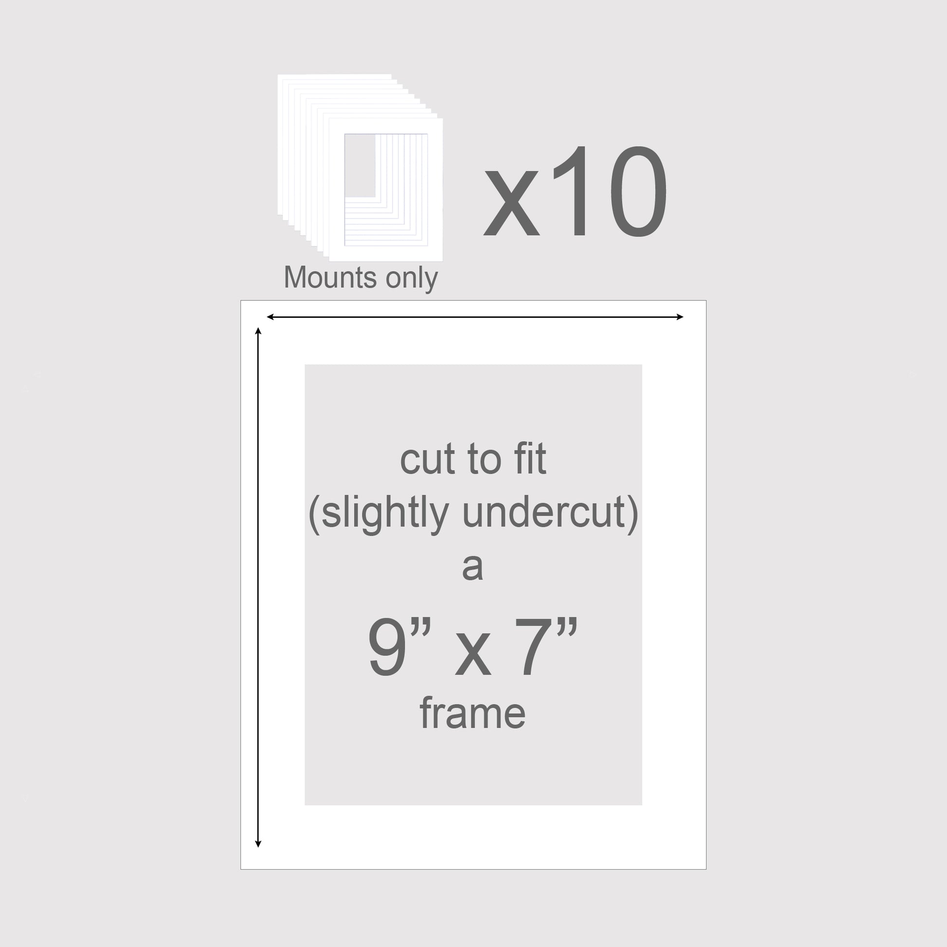 Pack of 10 photo borders to fit 9x7 inch frames.