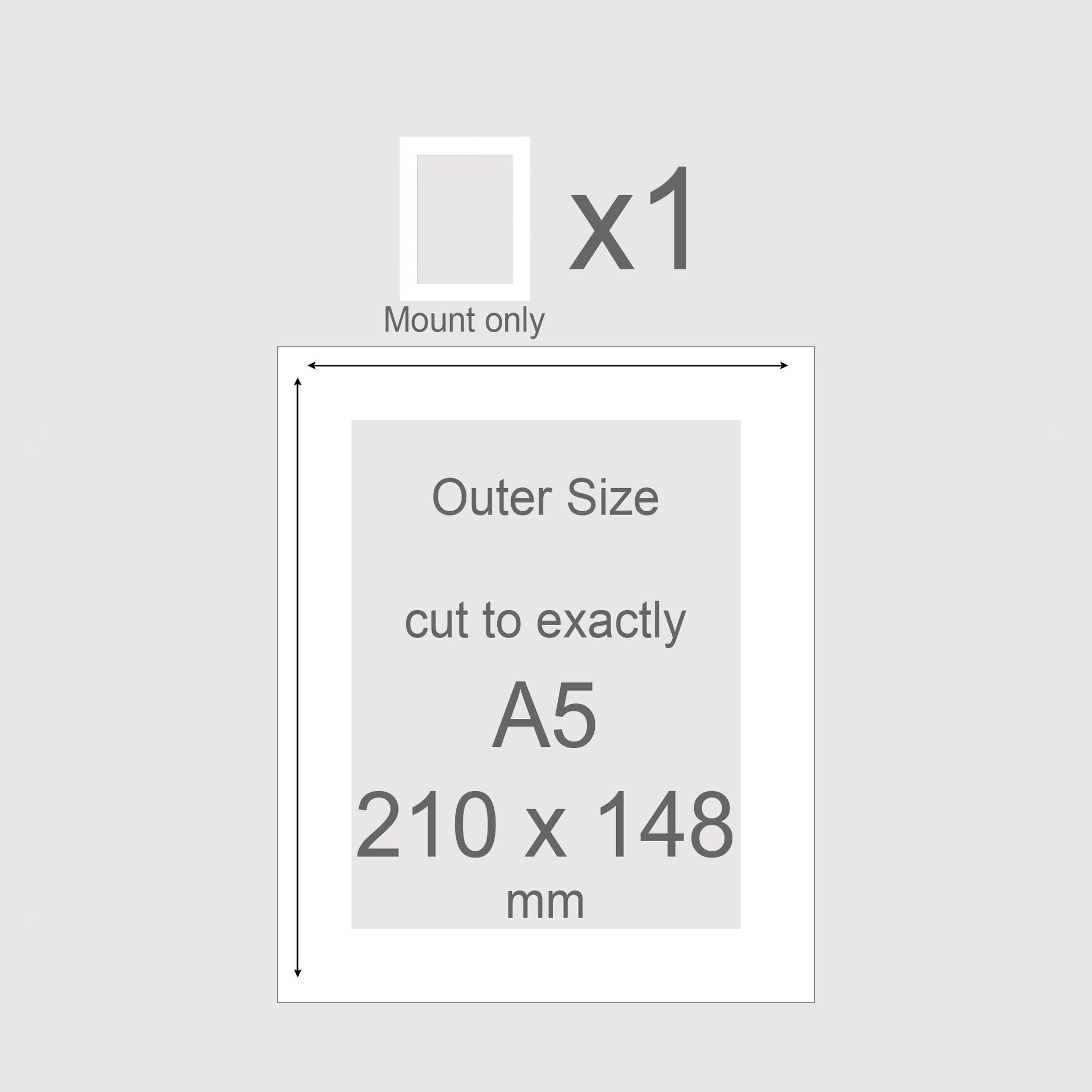 Conservation grade , acid-free pH neutral white-core mountboard. Standard size A5 picture window photo mount. To fit A5 picture frames.