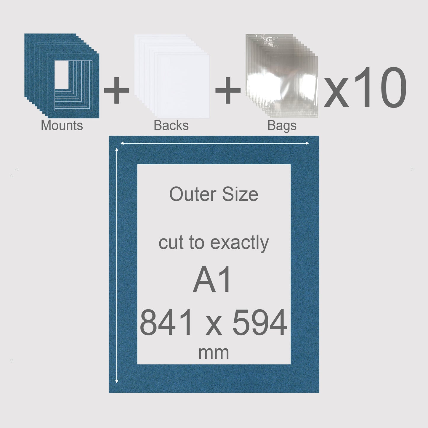 A1, 841 x 594 mm, Mounts, Backs, & Bags, Pack of 10