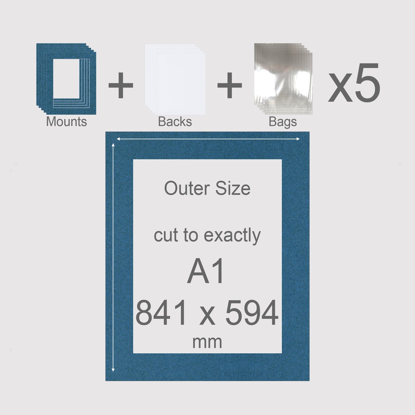 A1, 841 x 594 mm, Mounts, Backs, & Bags, Pack of 5