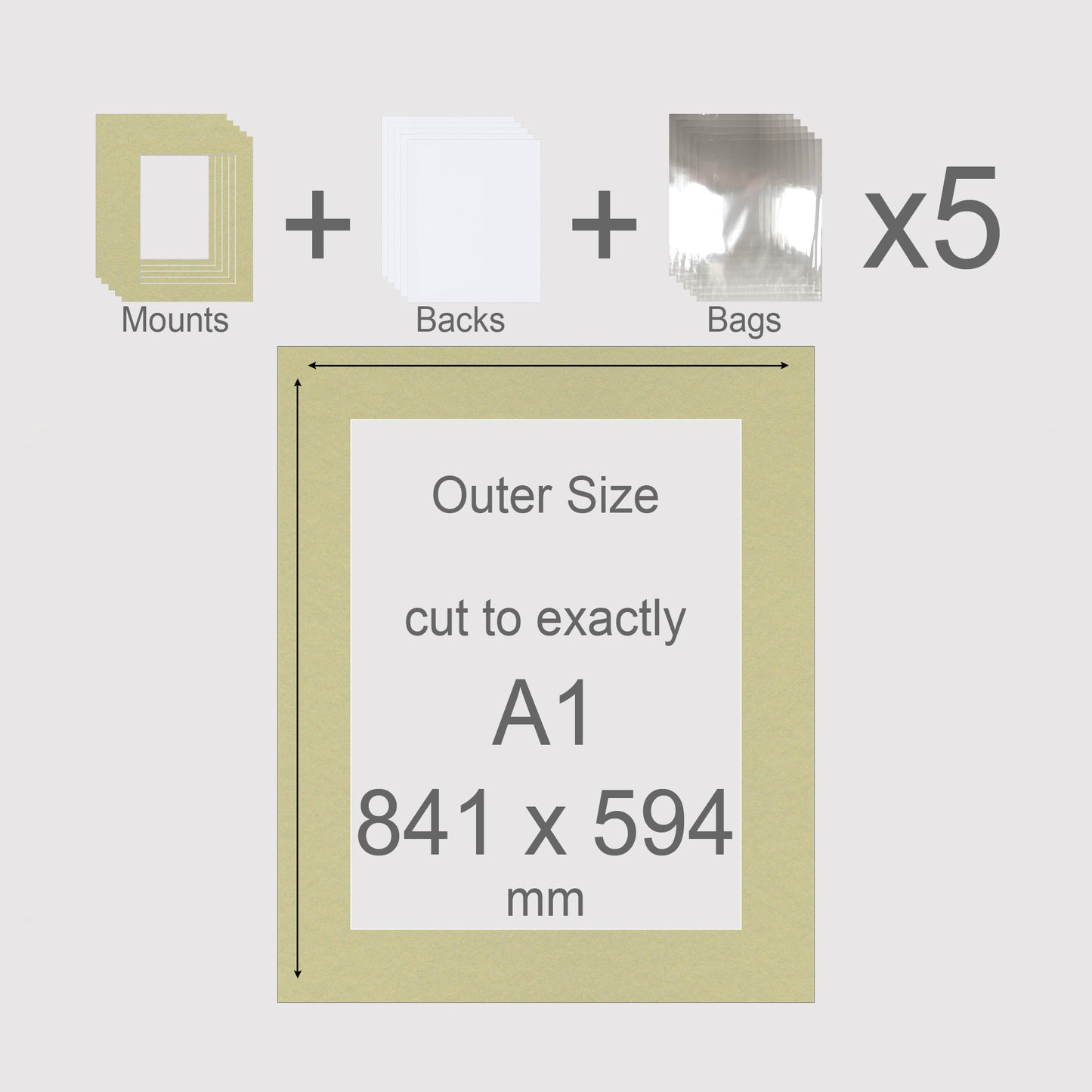 A1, 841 x 594 mm, Mounts, Backs, & Bags, Pack of 5