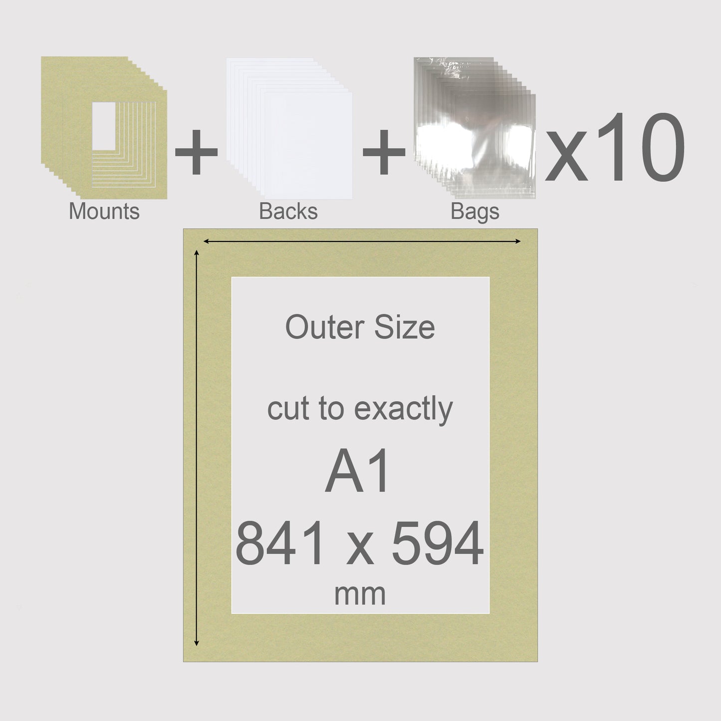 A1, 841 x 594 mm, Mounts, Backs, & Bags, Pack of 10