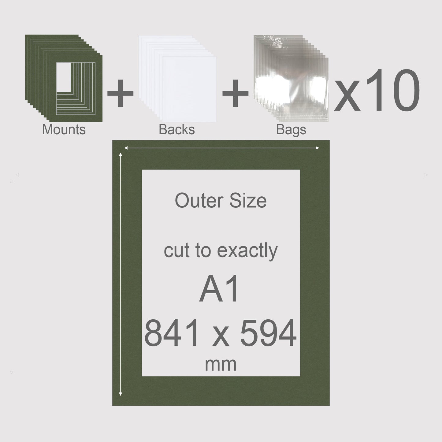 A1, 841 x 594 mm, Mounts, Backs, & Bags, Pack of 10