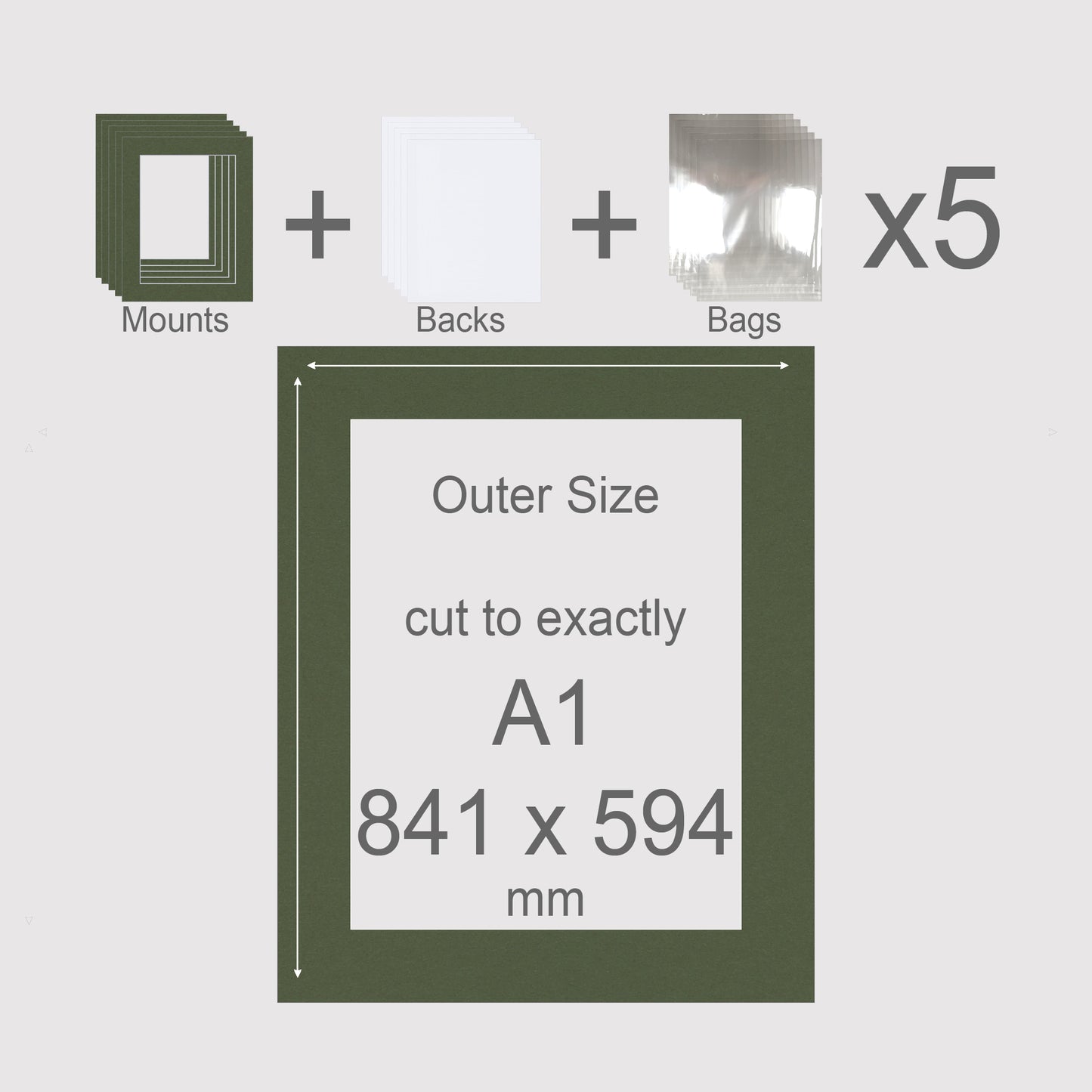 A1, 841 x 594 mm, Mounts, Backs, & Bags, Pack of 5