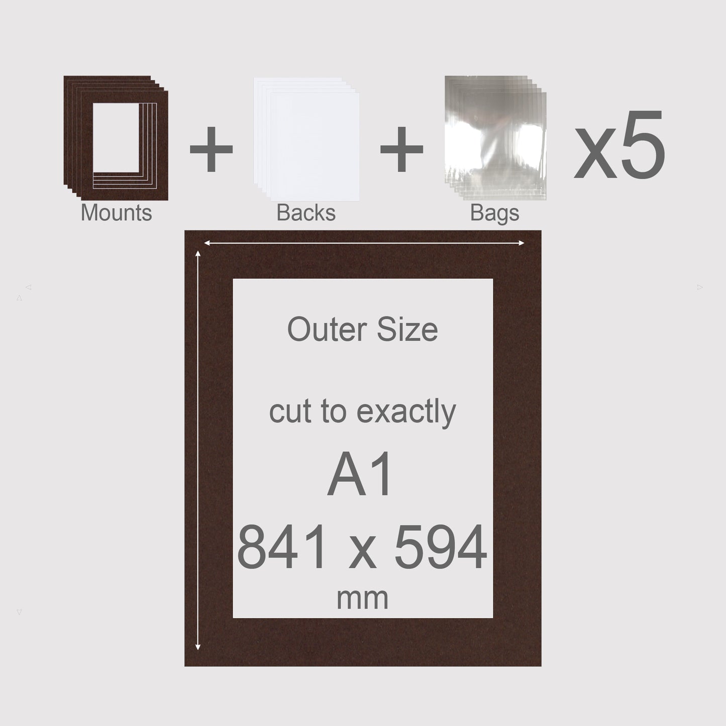 A1, 841 x 594 mm, Mounts, Backs, & Bags, Pack of 5