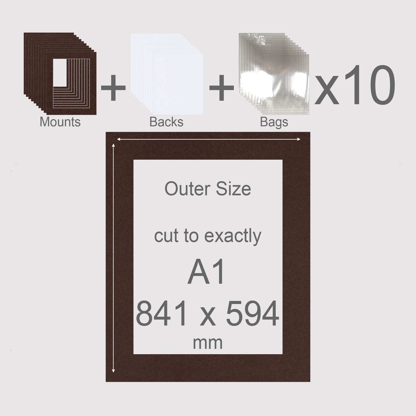 A1, 841 x 594 mm, Mounts, Backs, & Bags, Pack of 10