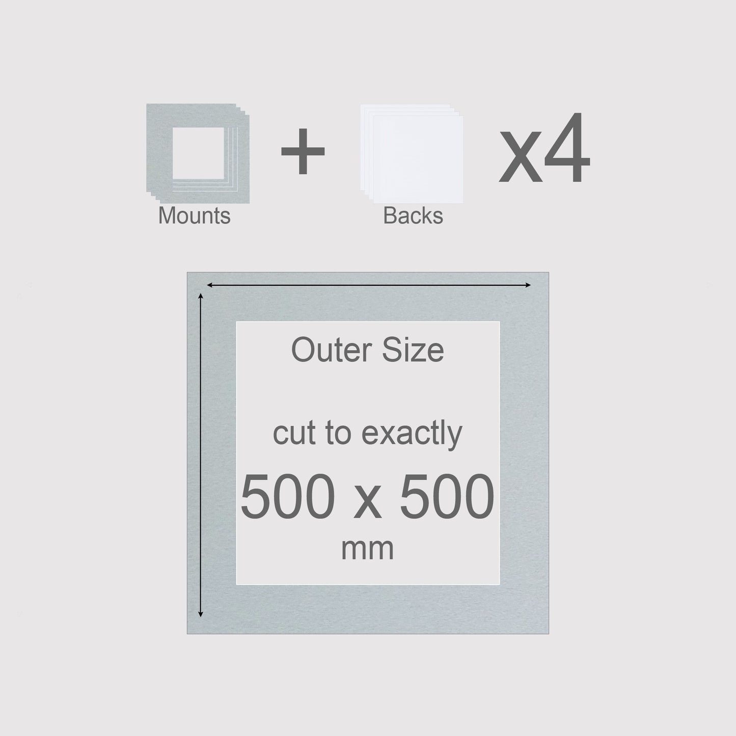500 x 500 mm, Mounts & Backs, Pack of 4