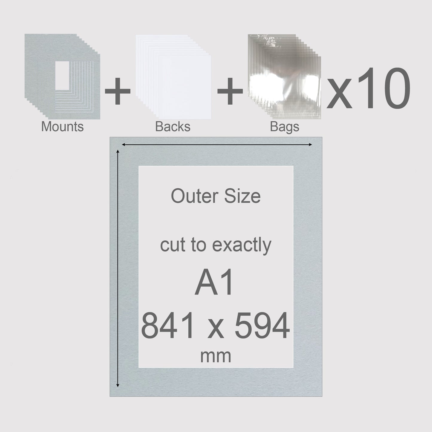 A1, 841 x 594 mm, Mounts, Backs, & Bags, Pack of 10