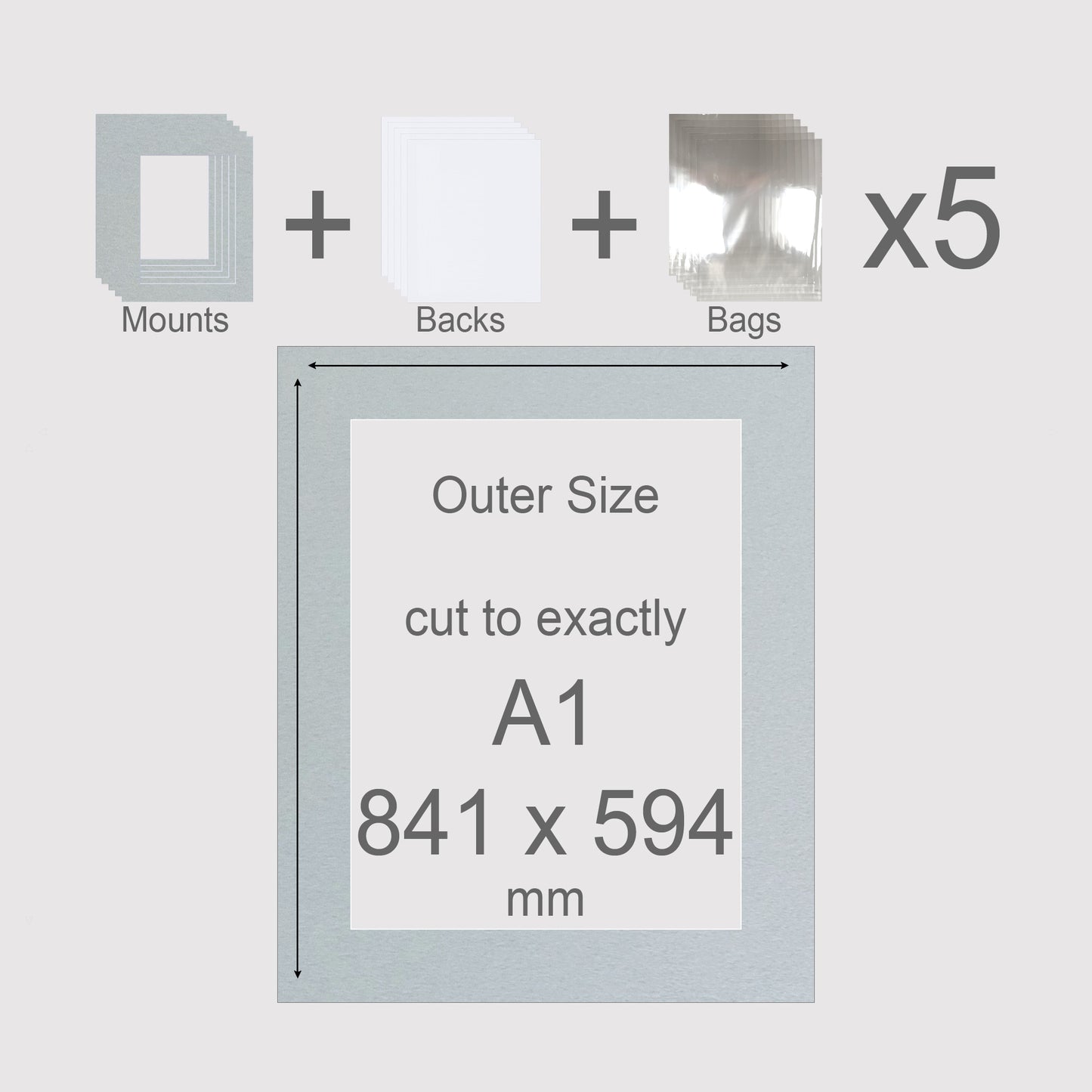 A1, 841 x 594 mm, Mounts, Backs, & Bags, Pack of 5