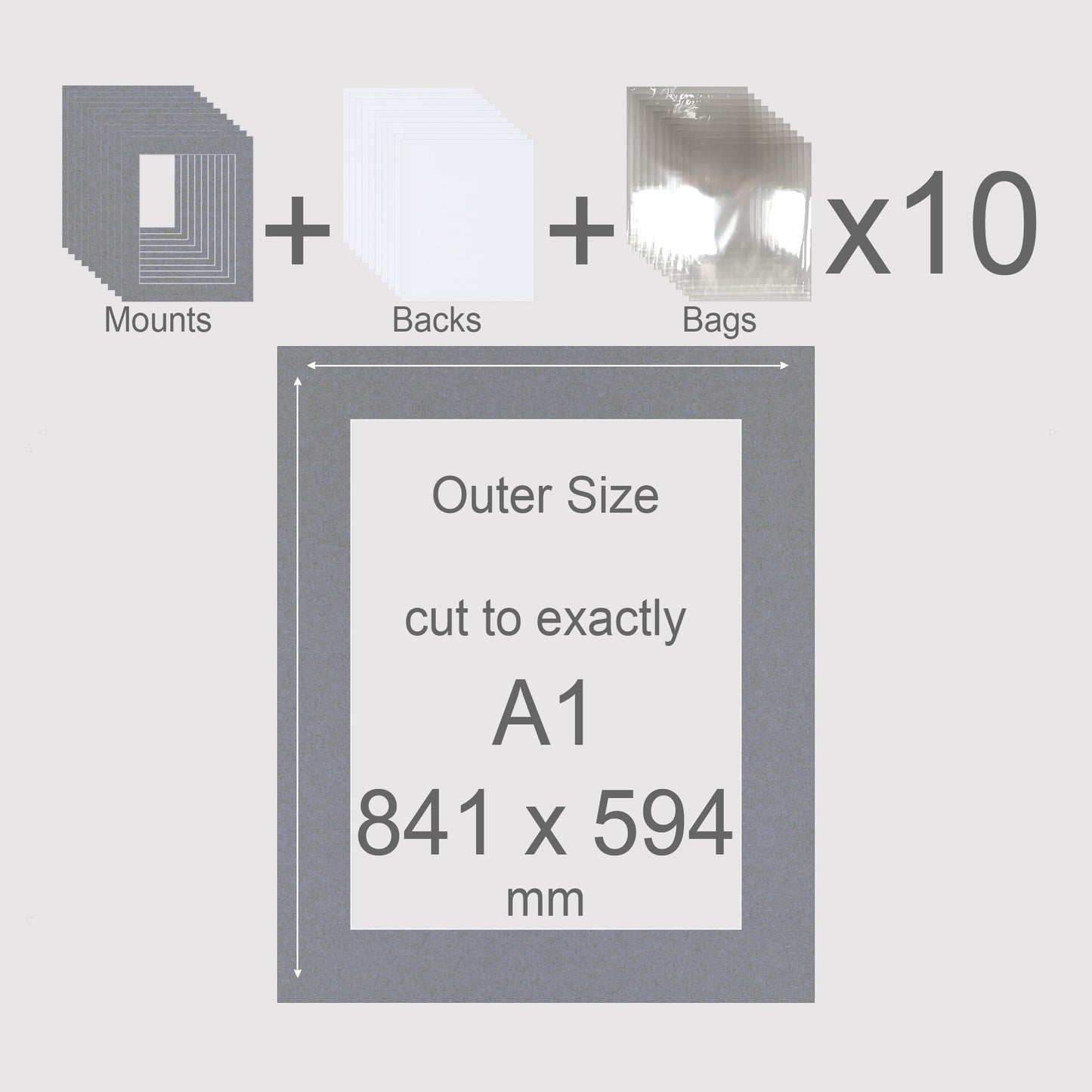 A1, 841 x 594 mm, Mounts, Backs, & Bags, Pack of 10