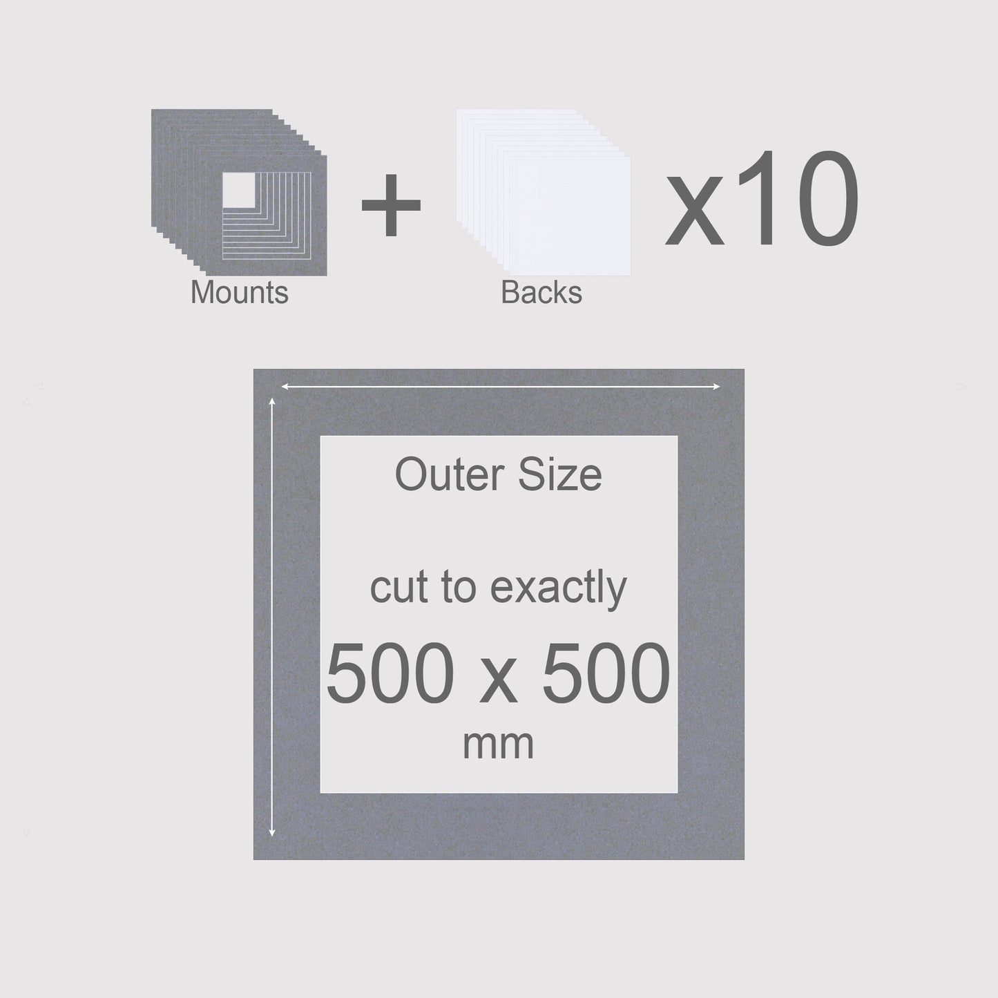 500 x 500 mm, Mounts & Backs, Pack of 10