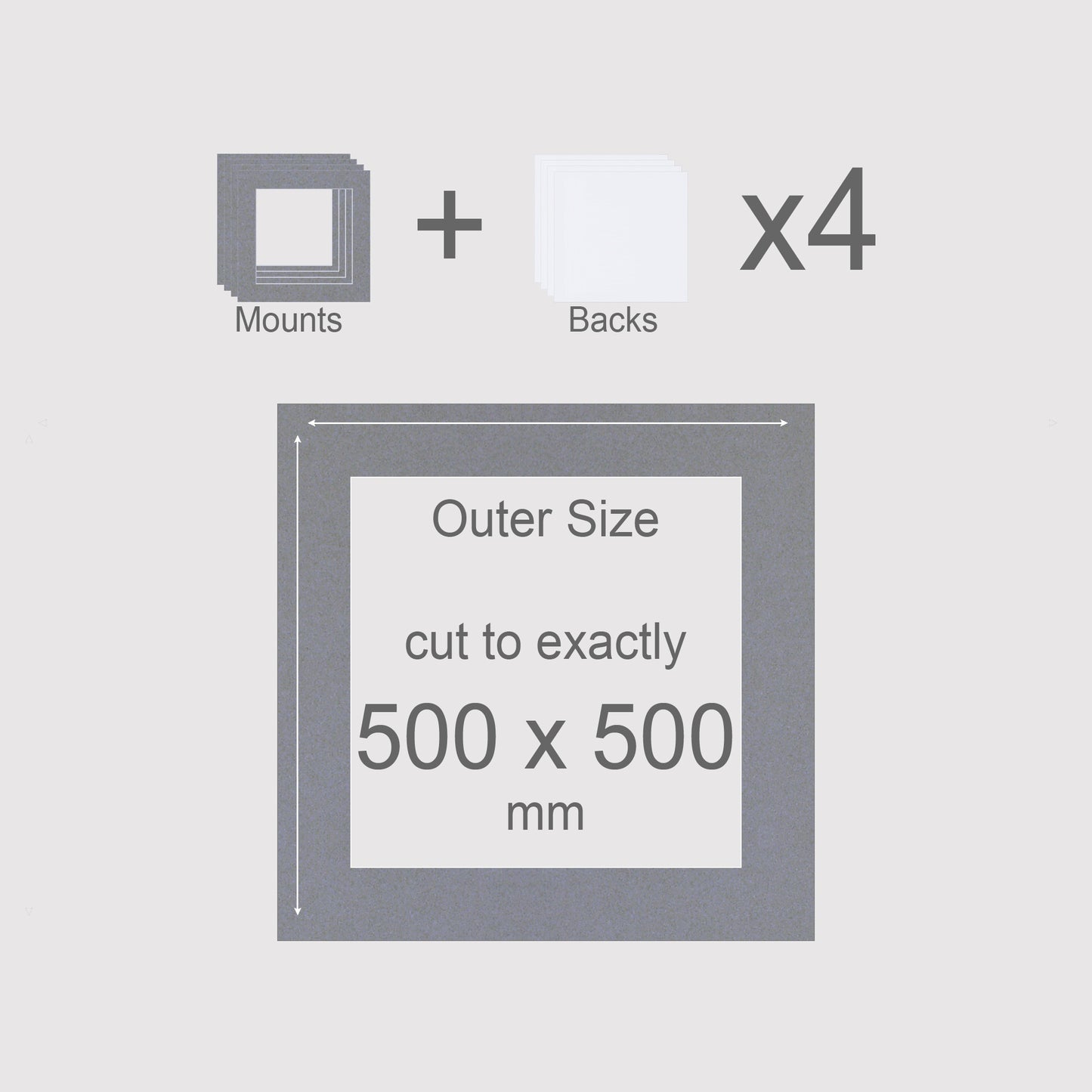 500 x 500 mm, Mounts & Backs, Pack of 4
