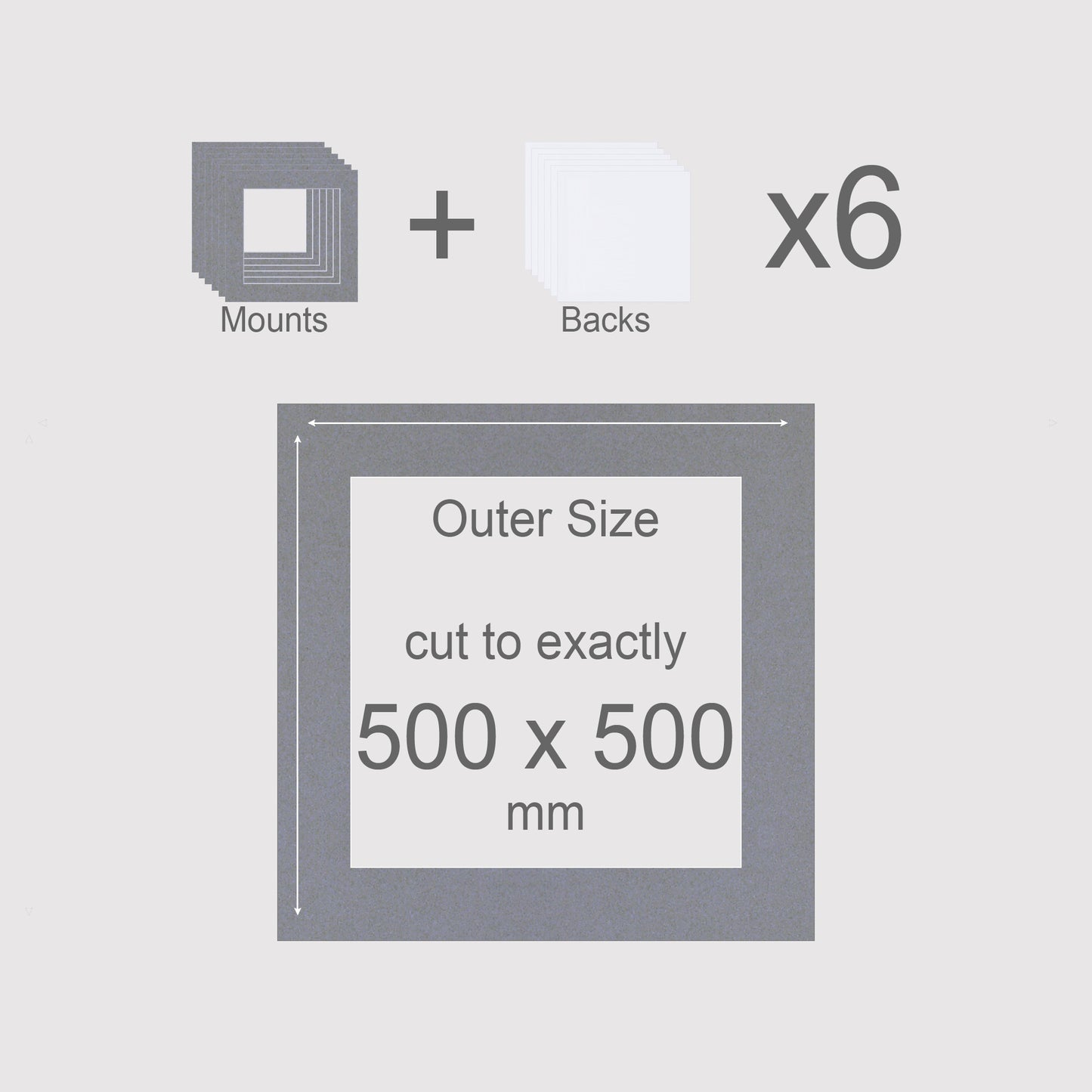 500 x 500 mm, Mounts & Backs, Pack of 6