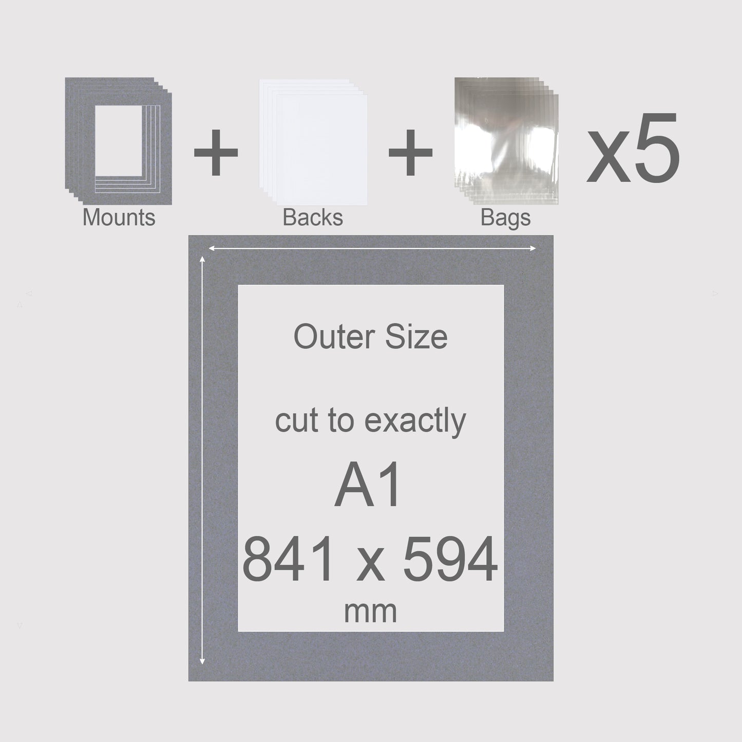 A1, 841 x 594 mm, Mounts, Backs, & Bags, Pack of 5