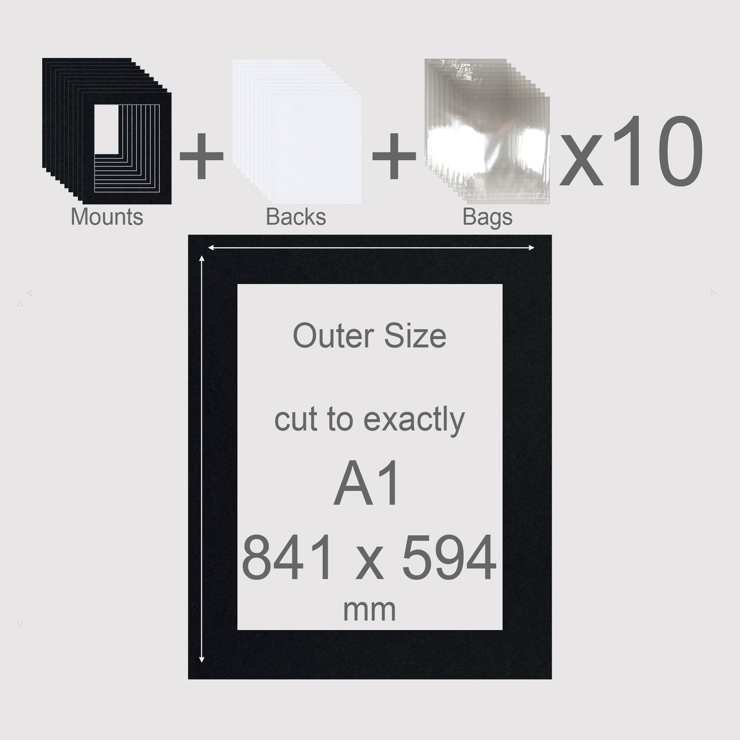 A1, 841 x 594 mm, Mounts, Backs, & Bags, Pack of 10