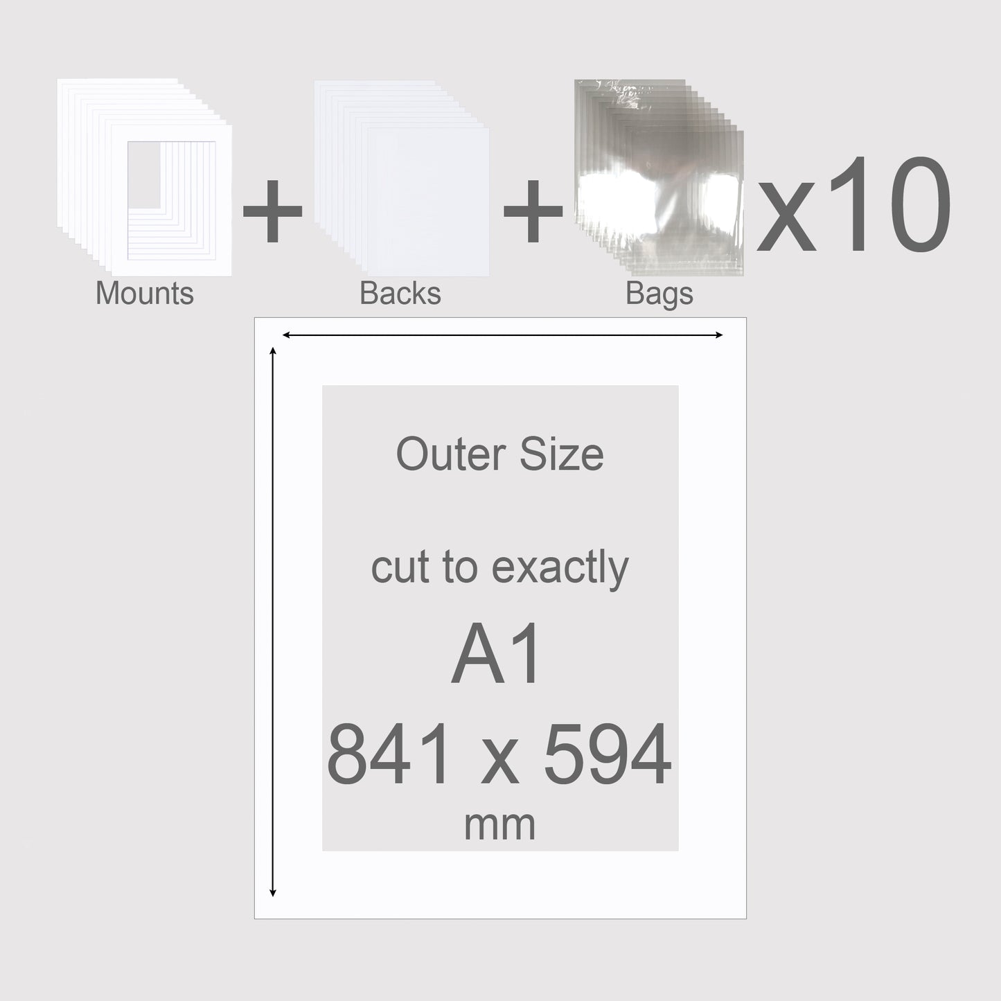 A1, 841 x 594 mm, Mounts, Backs, & Bags, Pack of 10