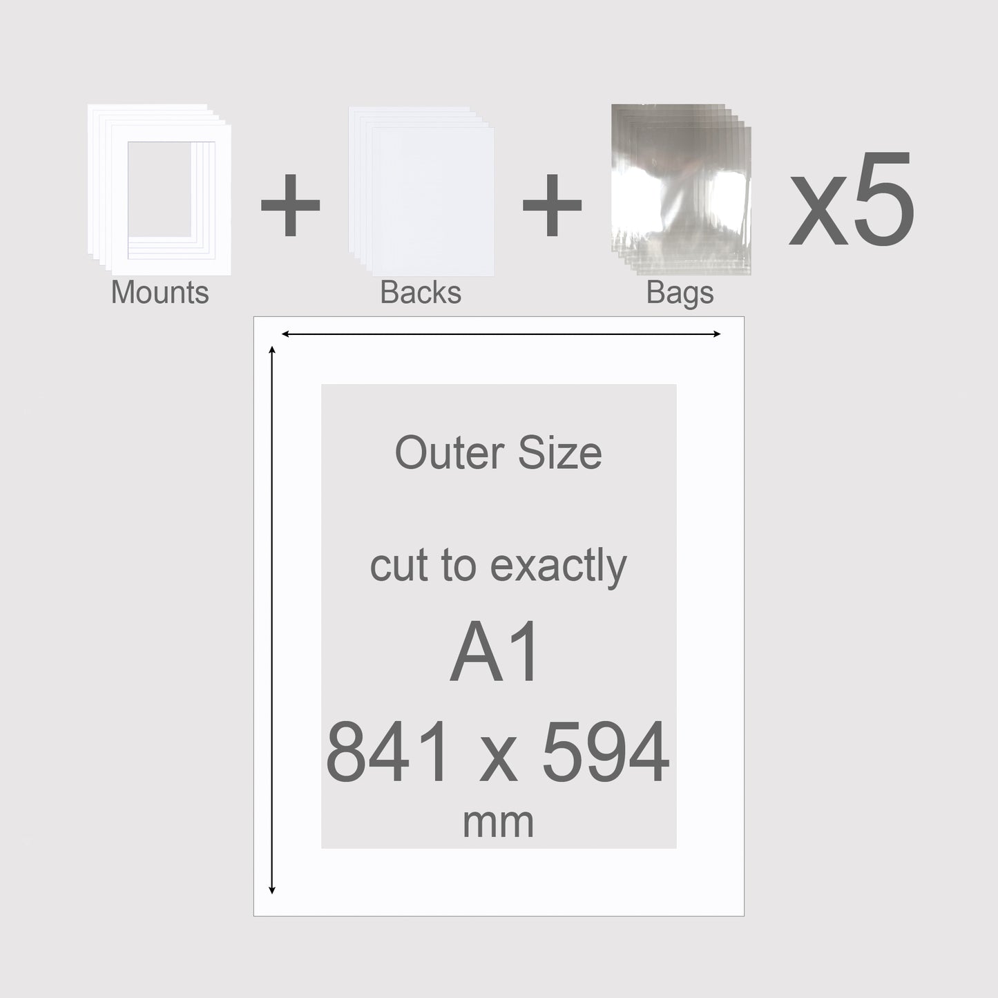 A1, 841 x 594 mm, Mounts, Backs, & Bags, Pack of 5