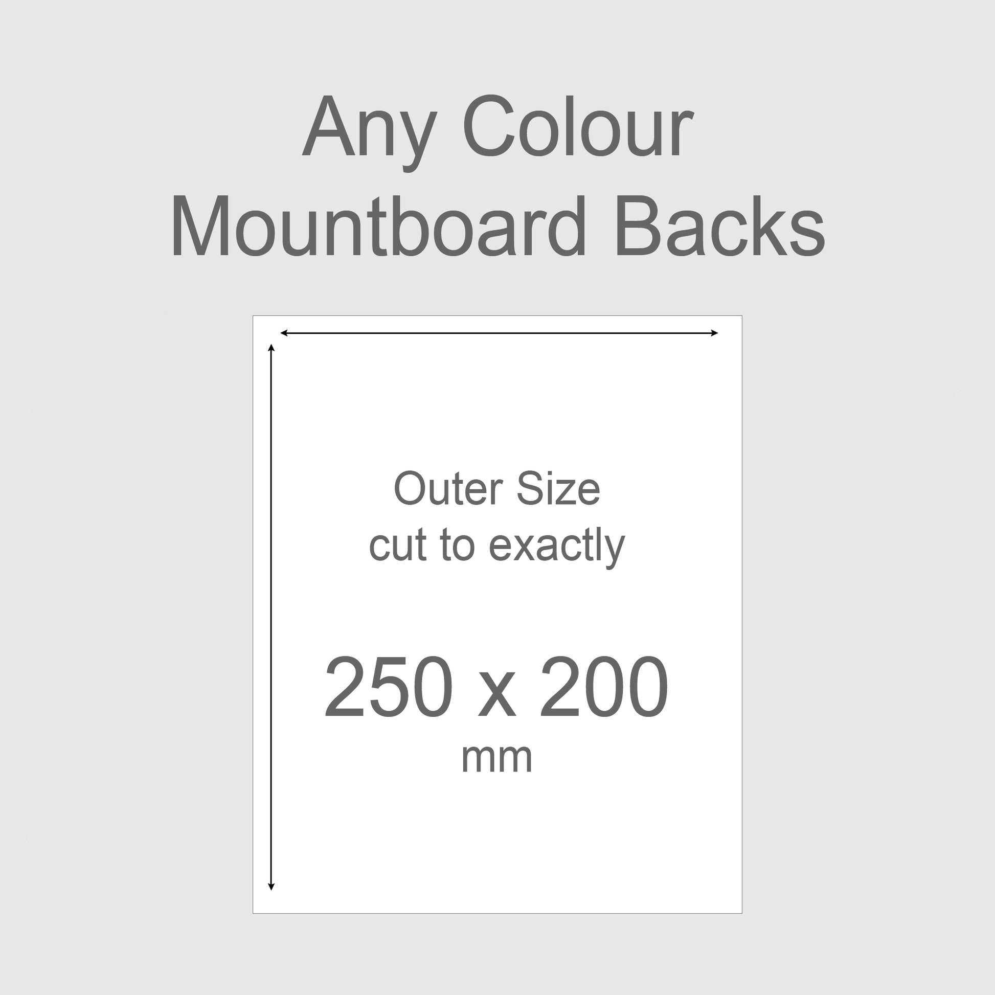 Backing boards in all colours, acid-free white-core 1.4mm thick. Outer size 250x200mm, 25x20cm.