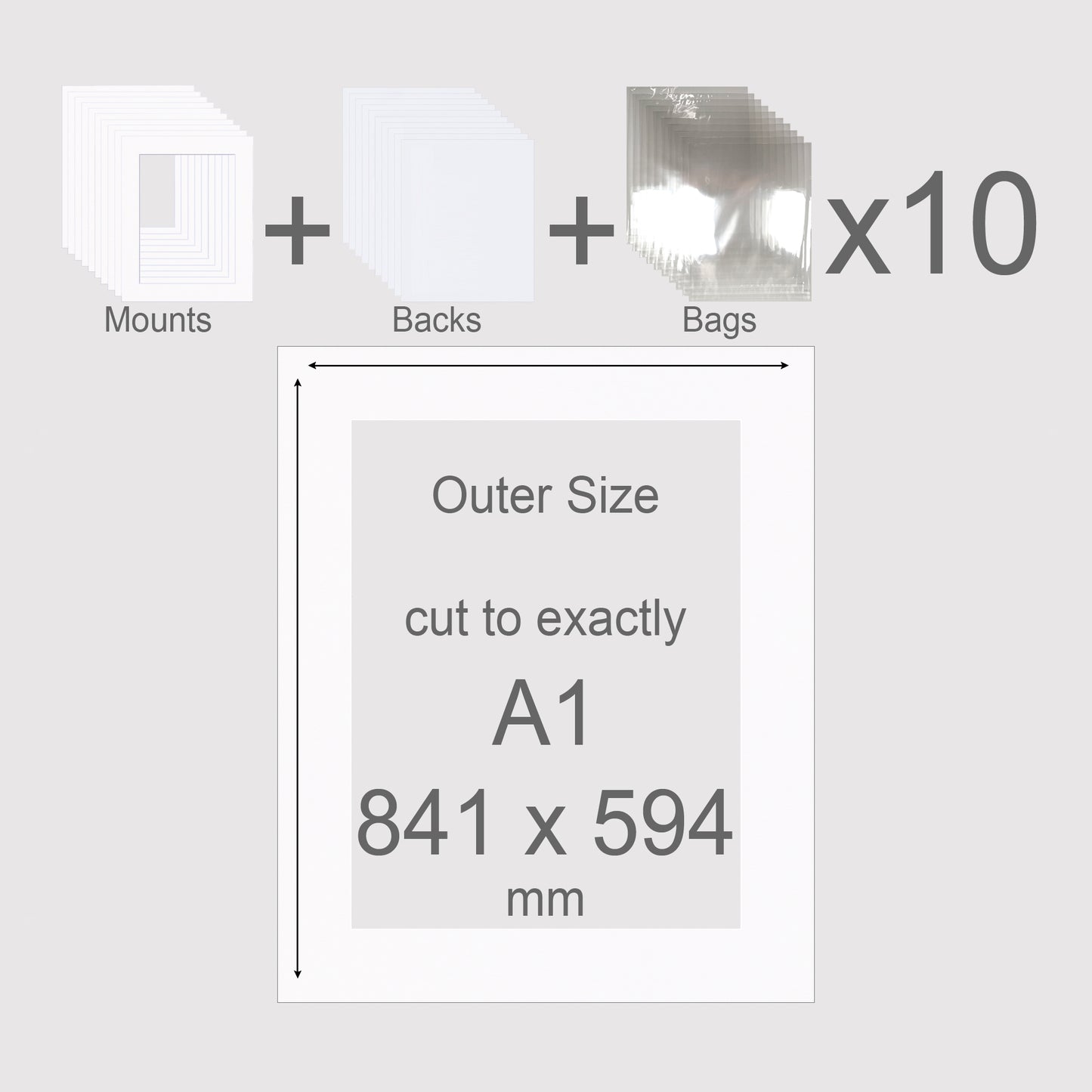 A1, 841 x 594 mm, Mounts, Backs, & Bags, Pack of 10