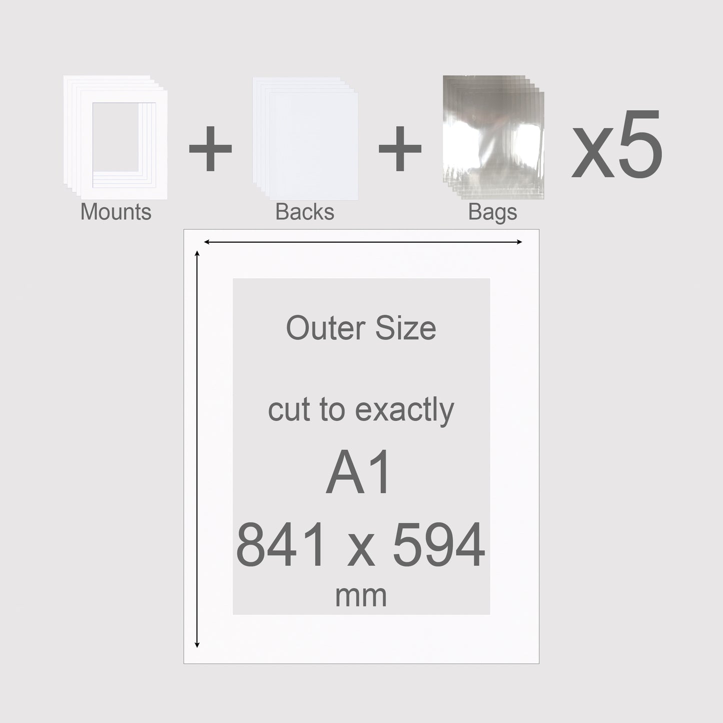 A1, 841 x 594 mm, Mounts, Backs, & Bags, Pack of 5