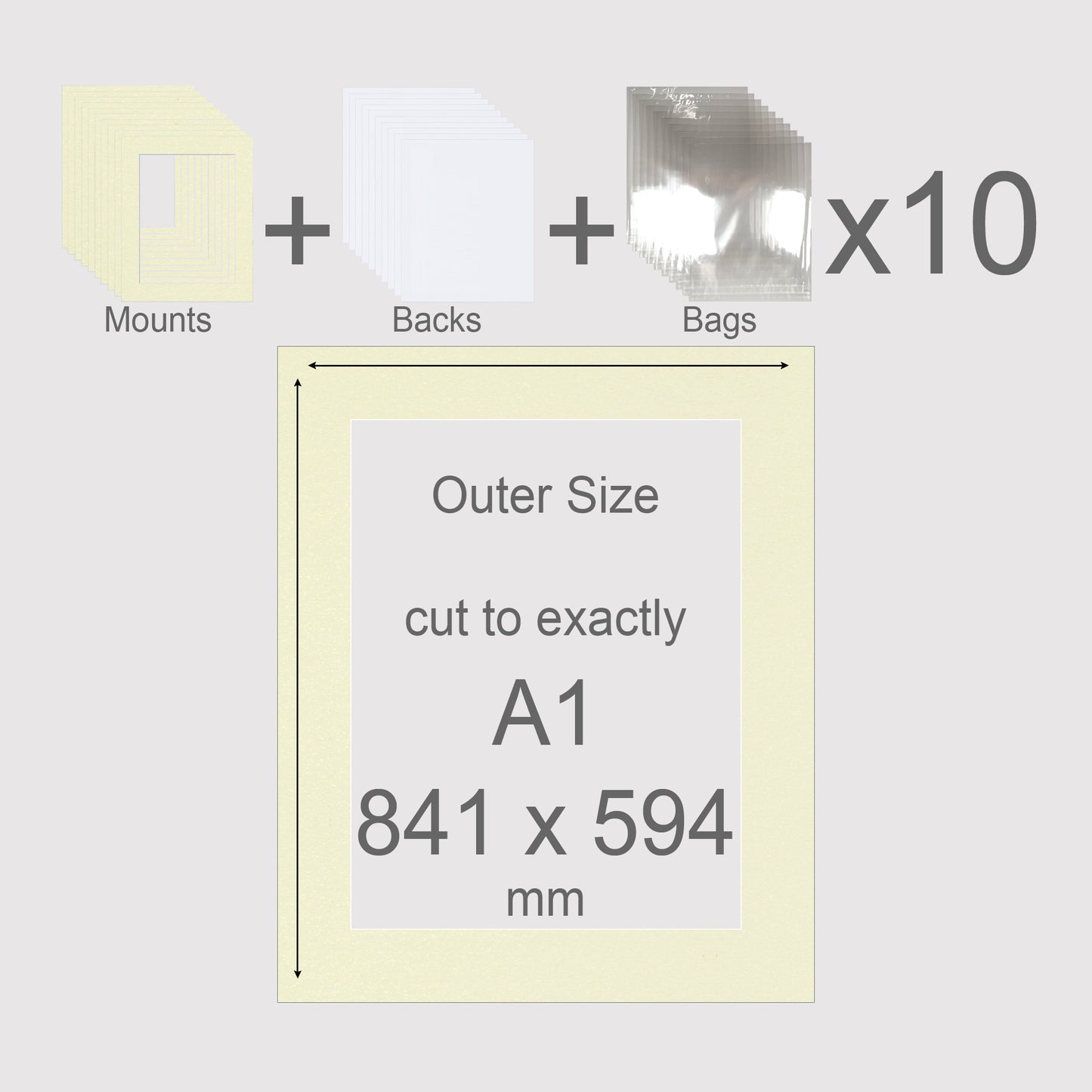 A1, 841 x 594 mm, Mounts, Backs, & Bags, Pack of 10