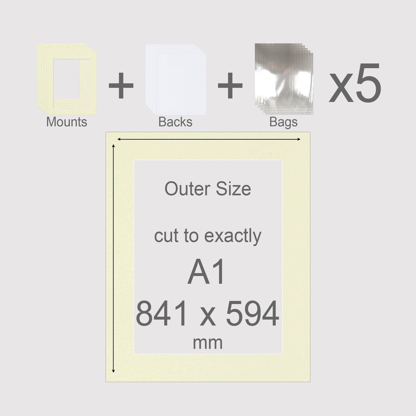 A1, 841 x 594 mm, Mounts, Backs, & Bags, Pack of 5
