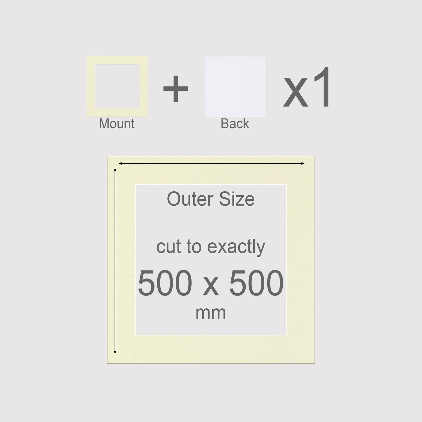 500 x 500 mm, Mount & Back, Pack of 1 (single)