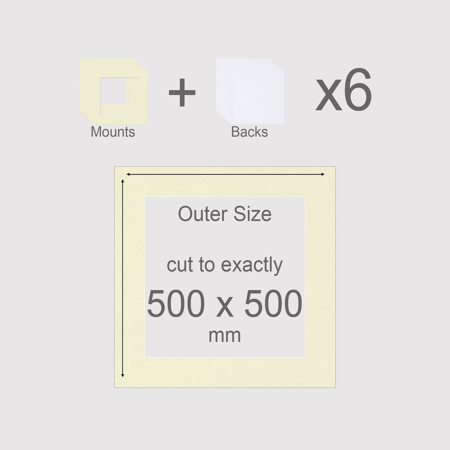 500 x 500 mm, Mounts & Backs, Pack of 6