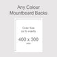 Backing boards in all colours, acid-free white-core 1.4mm thick. Outer size 400x300mm, 40x30cm.