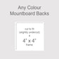 Backing boards in all colours, acid-free white-core 1.4mm thick. Outer size to fit a 4x4 inch frame, exact cut size 99mm x 99mm