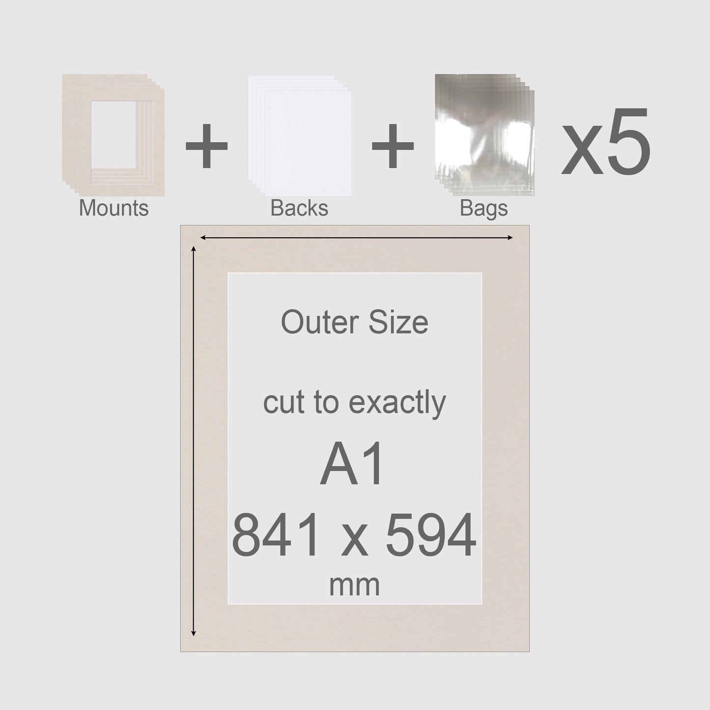 A1, 841 x 594 mm, Mounts, Backs, & Bags, Pack of 5