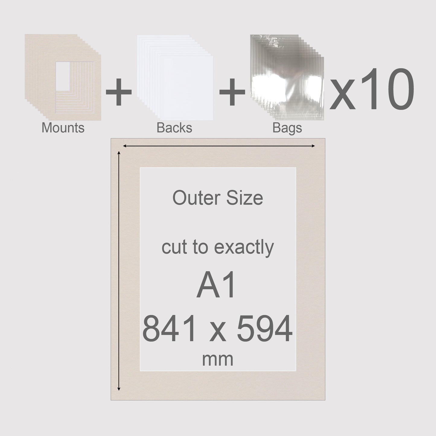 A1, 841 x 594 mm, Mounts, Backs, & Bags, Pack of 10