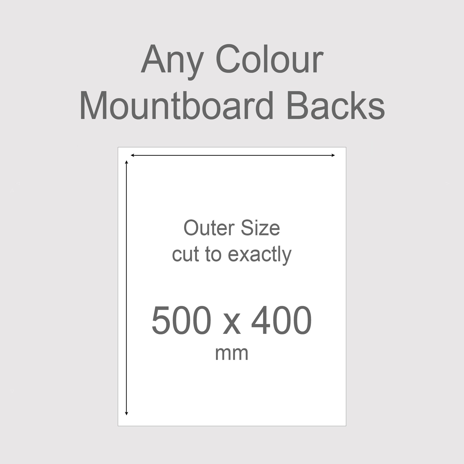 Backing boards in all colours, acid-free white-core 1.4mm thick. Outer size 500x400mm, 50x40cm.