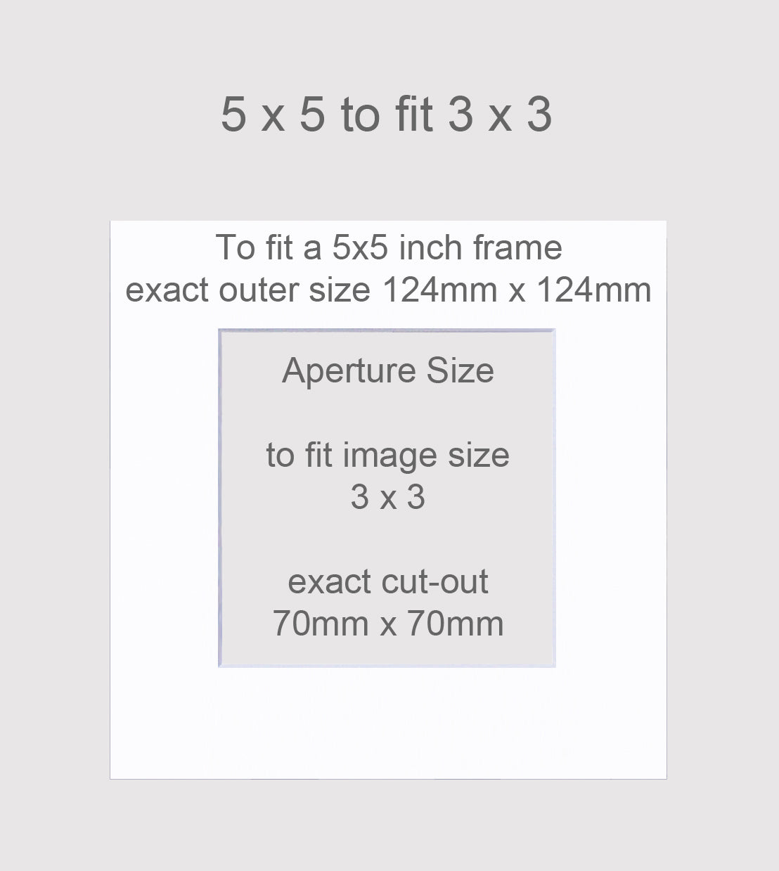 Picture mounts to fit a 5x5 inch frame, and a 3x3 inch image.