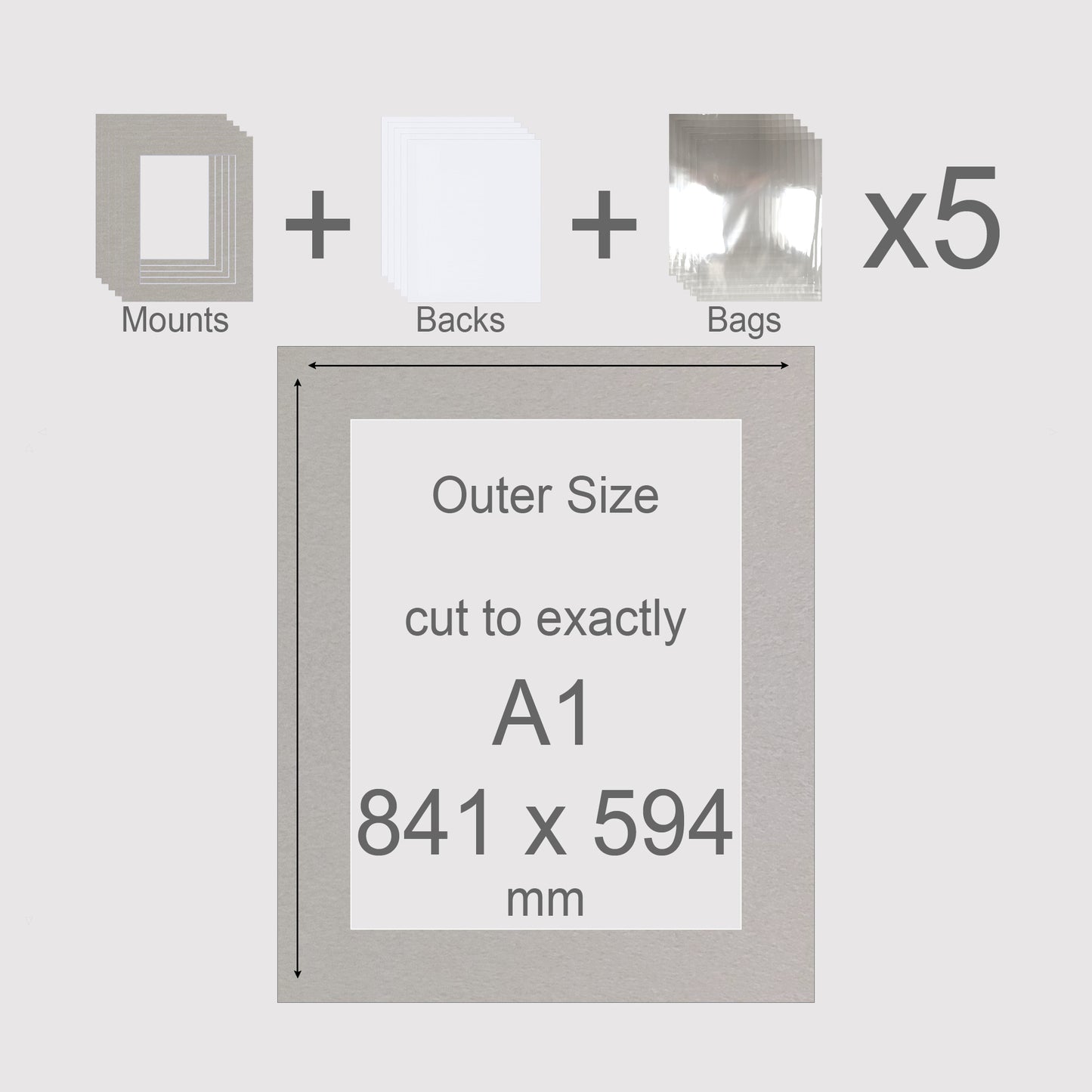 A1, 841 x 594 mm, Mounts, Backs, & Bags, Pack of 5