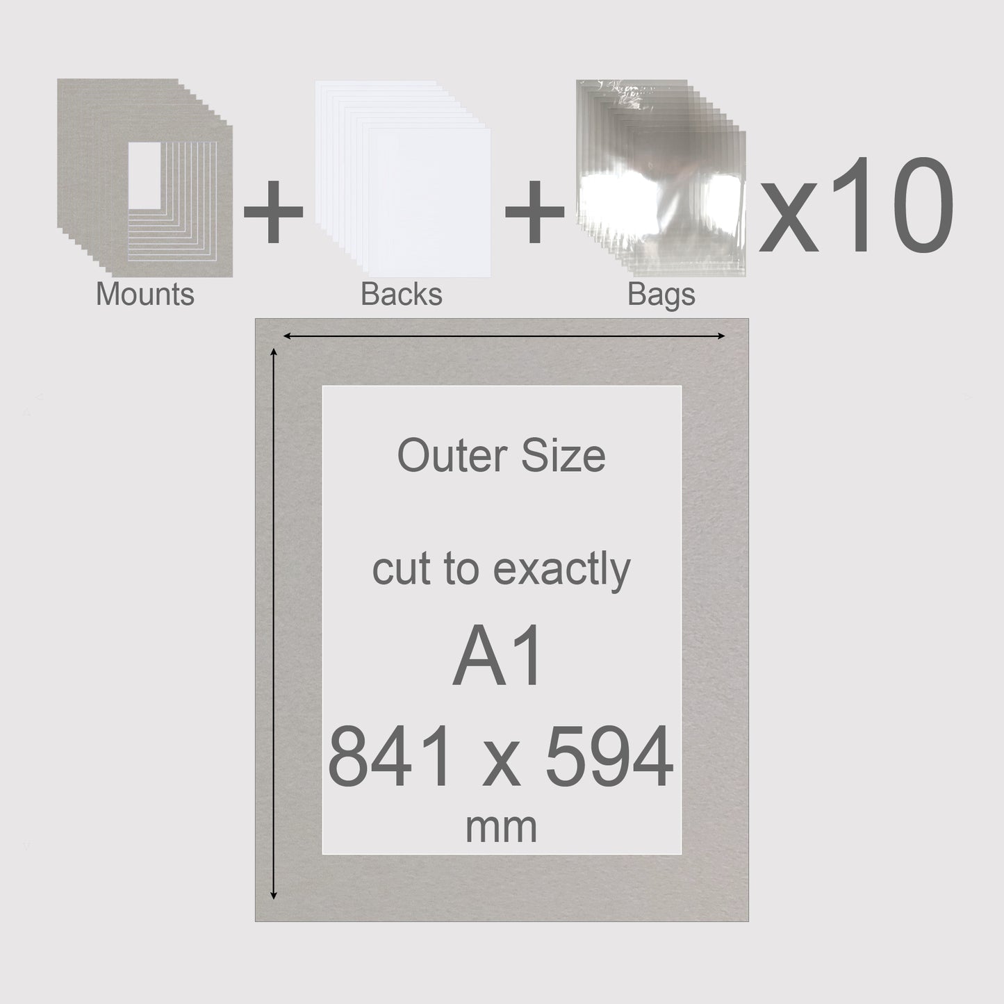 A1, 841 x 594 mm, Mounts, Backs, & Bags, Pack of 10