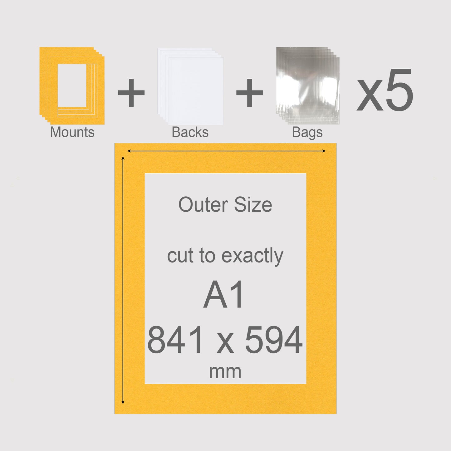 A1, 841 x 594 mm, Mounts, Backs, & Bags, Pack of 5