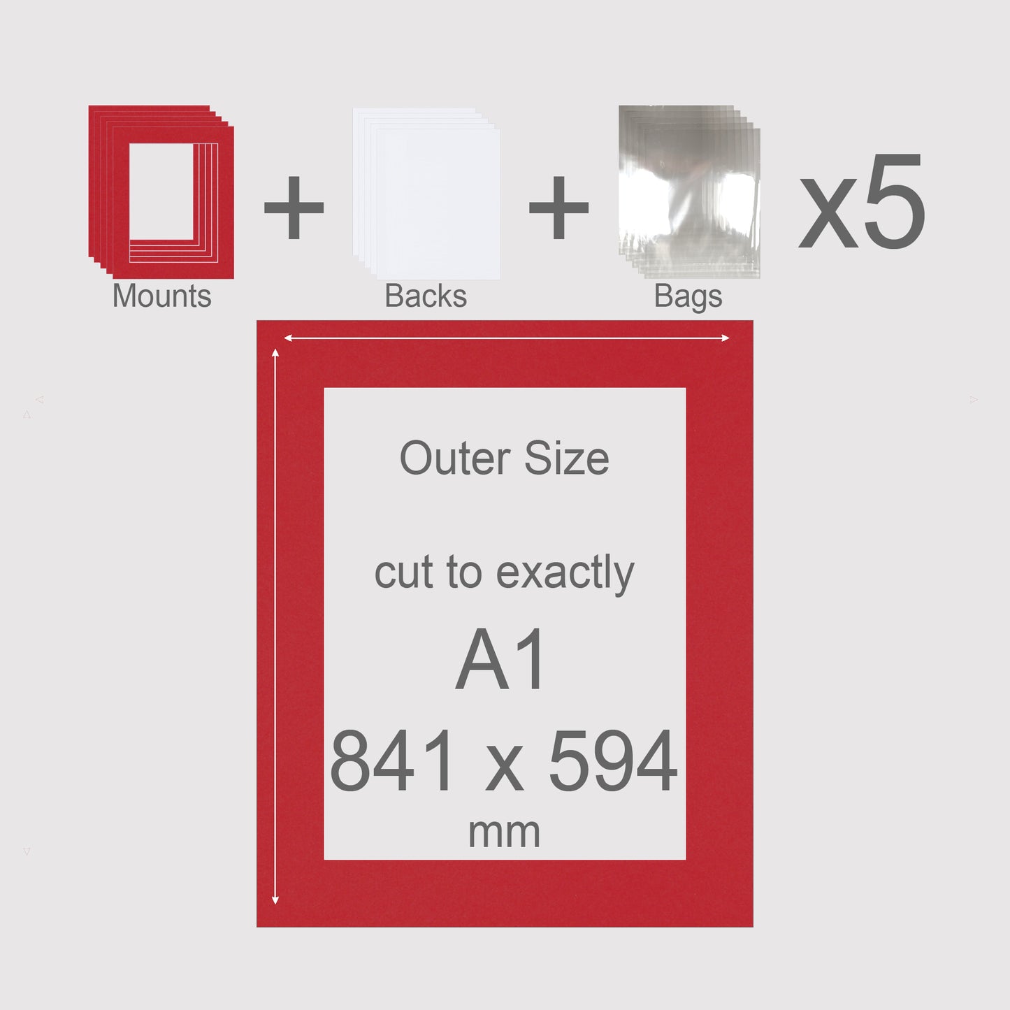 A1, 841 x 594 mm, Mounts, Backs, & Bags, Pack of 5