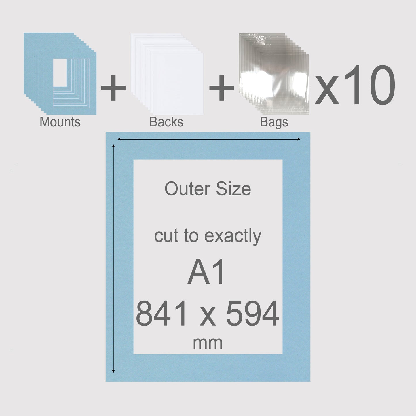A1, 841 x 594 mm, Mounts, Backs, & Bags, Pack of 10