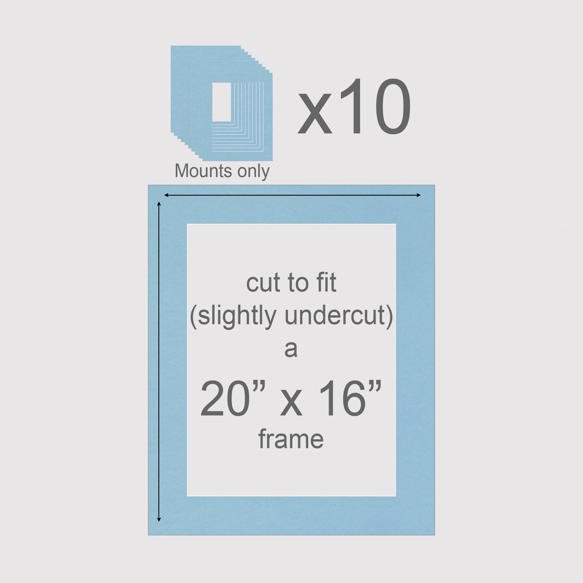 Pack of 10 mounts, 20 x 16, Pale Blue